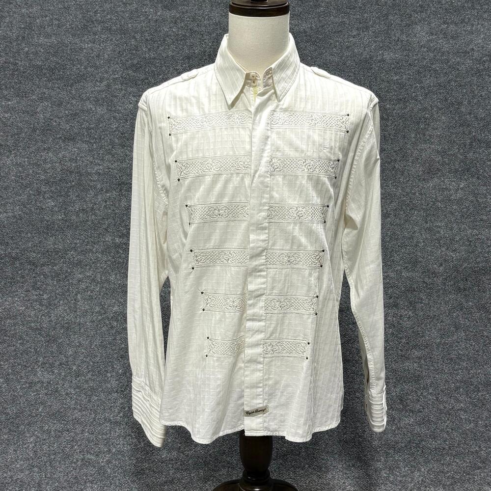 English Laundry Shirt Mens XL White Embroidered Studded Long Sleeve Button Front